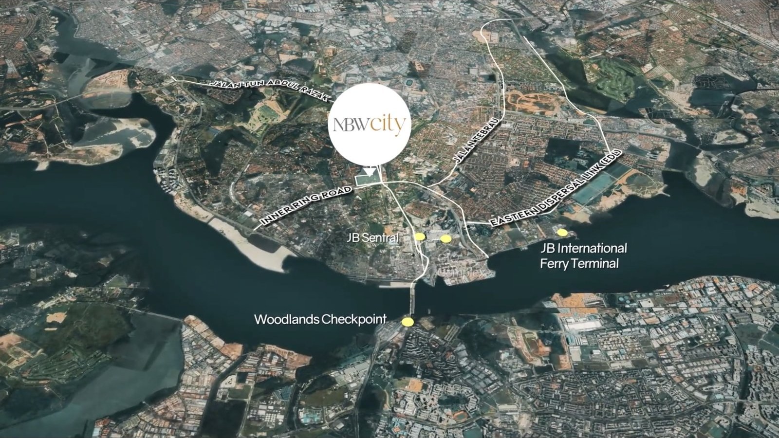 MBW City location map showing proximity to JB Sentral, CIQ, and Woodlands Checkpoint