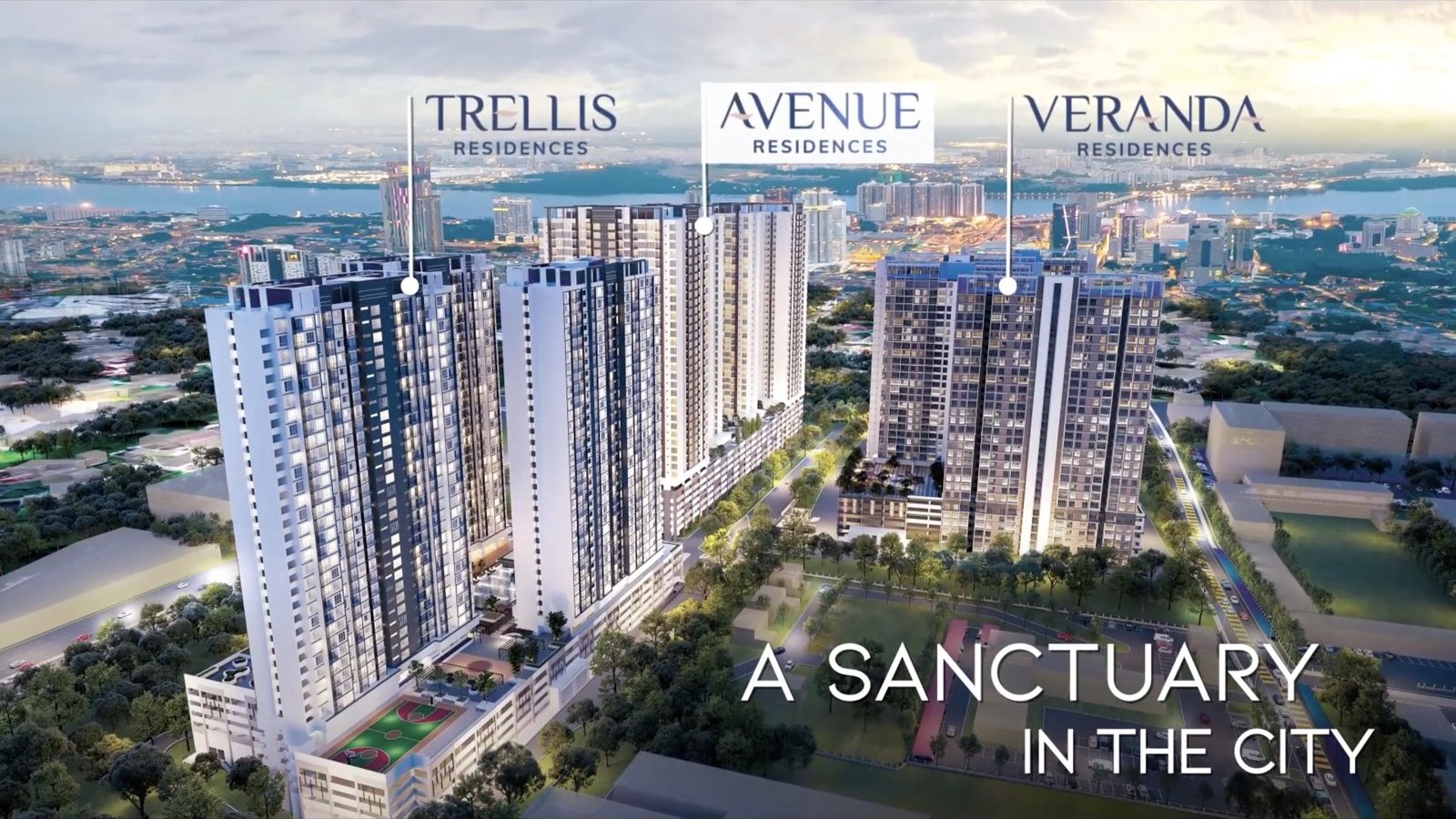 MBW City skyline showing Trellis, Avenue, and Veranda Residences towers